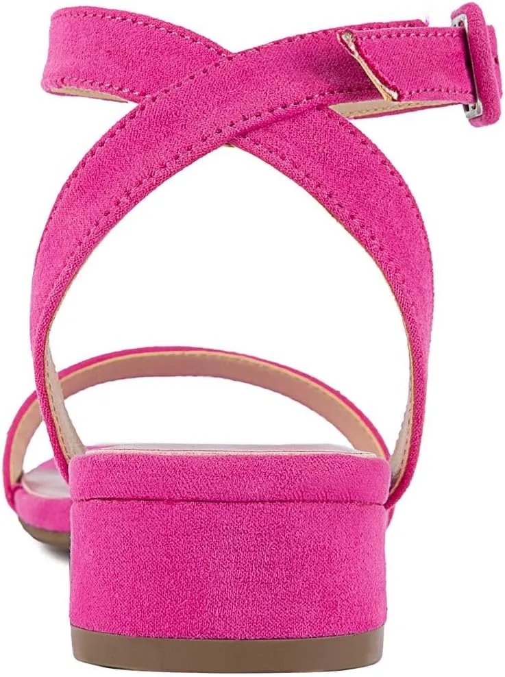 Sugar Women's Low Block Heel Dress Sandals  Ankle Strap Open Toe Comfortable Walking Heels for Casual, Party, or Work