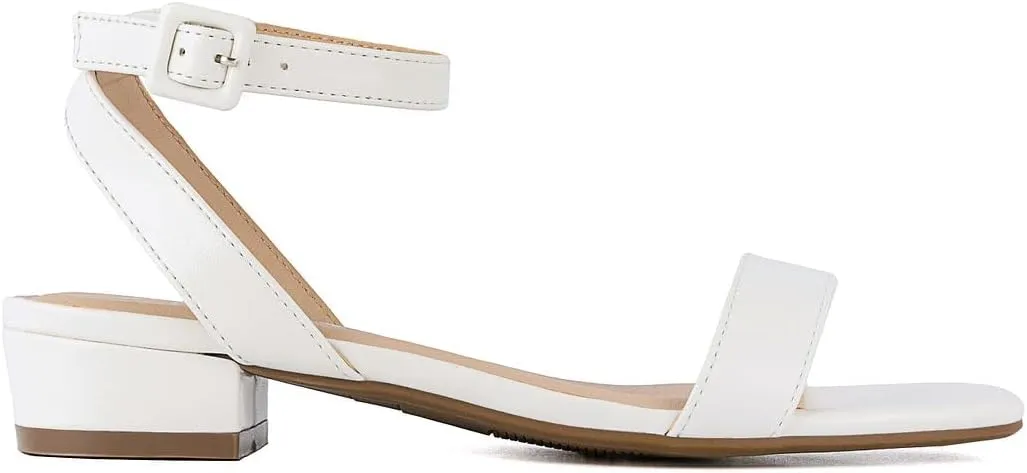 Sugar Women's Low Block Heel Dress Sandals  Ankle Strap Open Toe Comfortable Walking Heels for Casual, Party, or Work