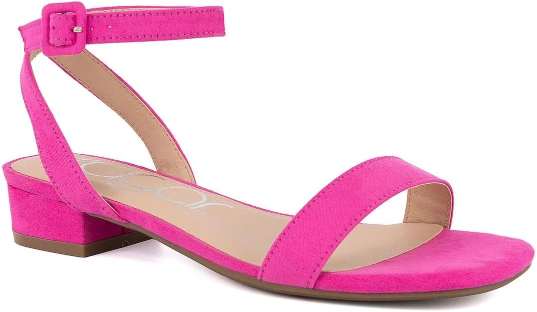 Sugar Women's Low Block Heel Dress Sandals  Ankle Strap Open Toe Comfortable Walking Heels for Casual, Party, or Work