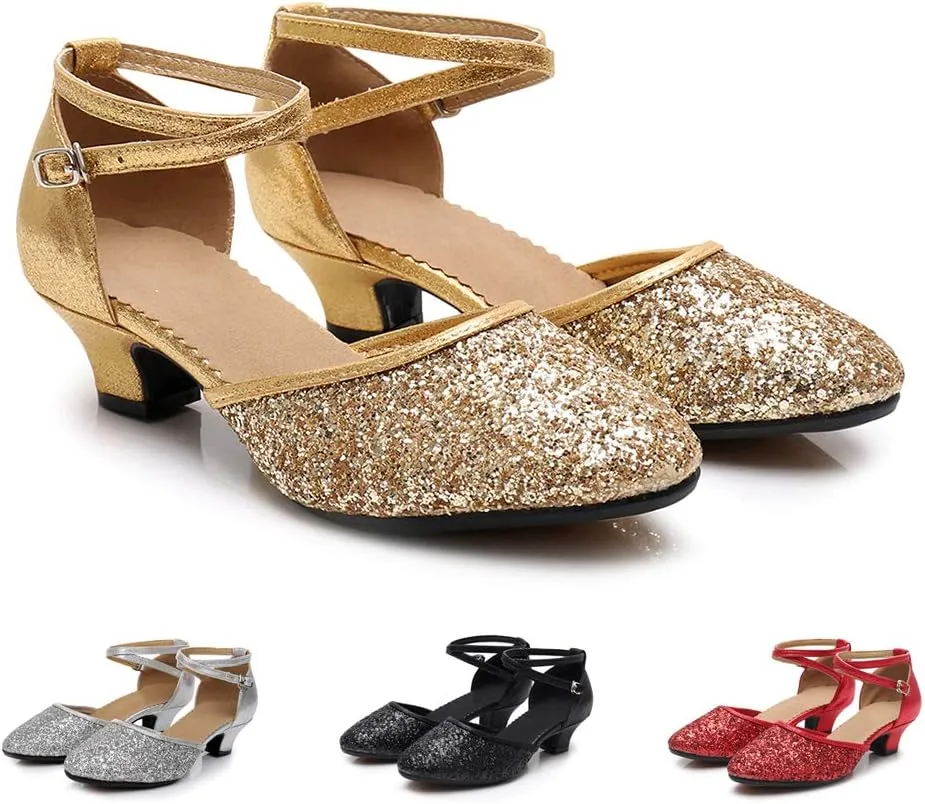 SWDZM Glitter Women Latin Dance Shoes Closed Toe Ballroom Salsa Dance Heels Party Dress Shoes