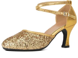 SWDZM Glitter Women Latin Dance Shoes Closed Toe Ballroom Salsa Dance Heels Party Dress Shoes