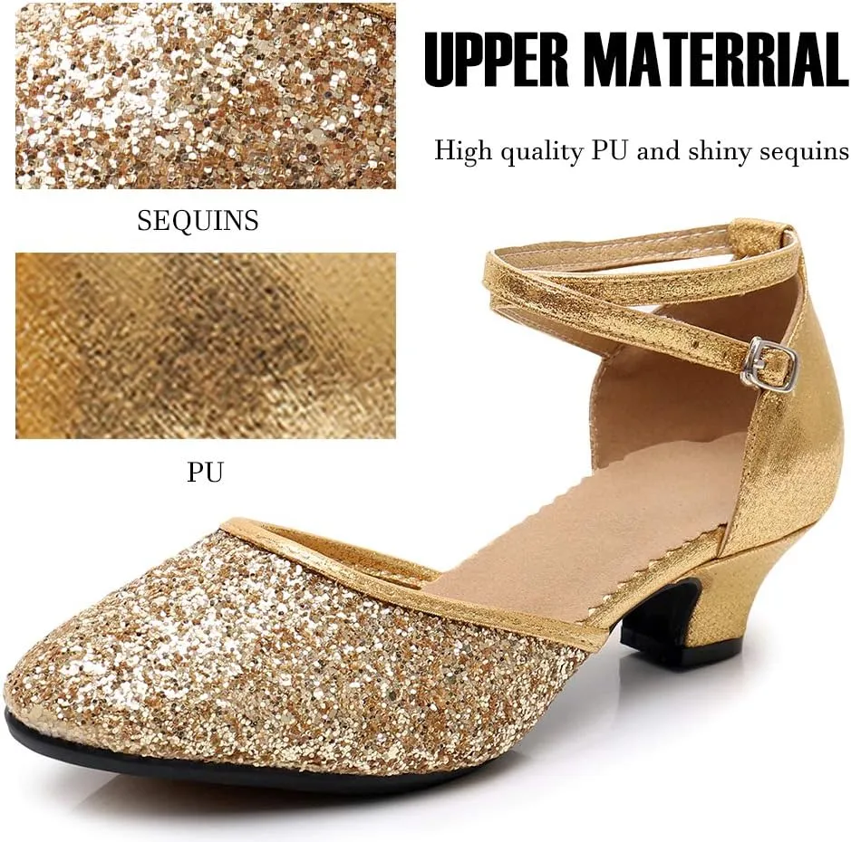 SWDZM Glitter Women Latin Dance Shoes Closed Toe Ballroom Salsa Dance Heels Party Dress Shoes