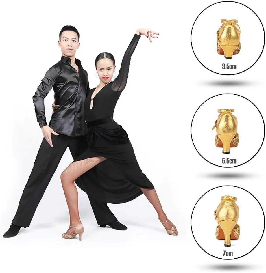 SWDZM Glitter Women Latin Dance Shoes Closed Toe Ballroom Salsa Dance Heels Party Dress Shoes
