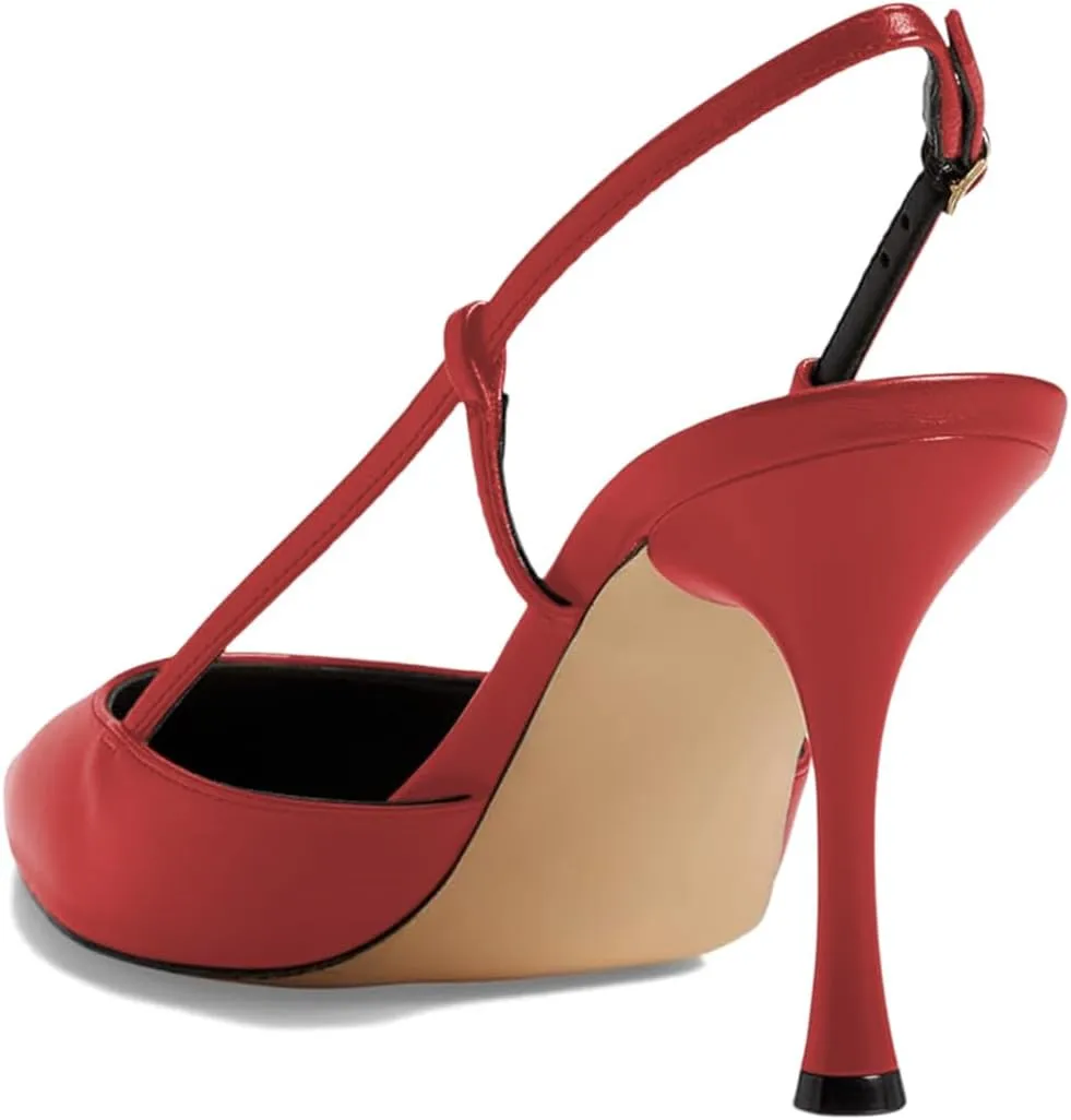 Tang'scuisins Women Fashion Slip on Slingback Buckle Pumps Closed Pointed Toe Stiletto High Heels Sandals Dress Party Wedding Prom Shoes Size 4-16 US