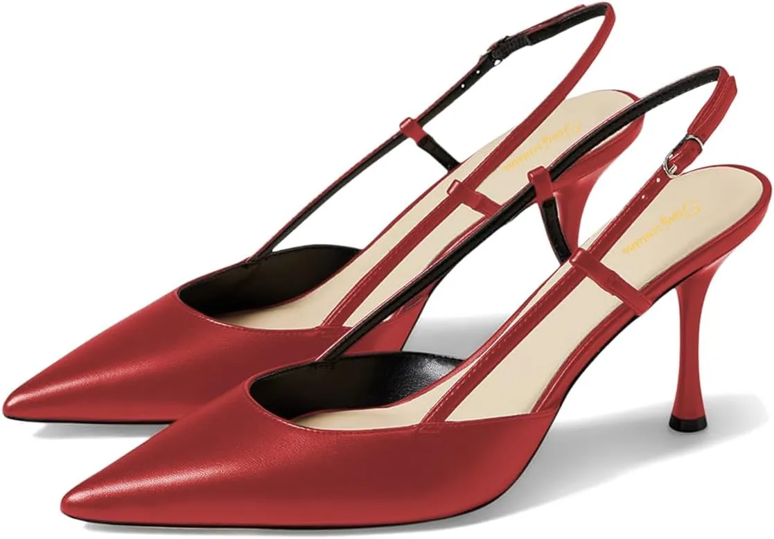 Tang'scuisins Women Fashion Slip on Slingback Buckle Pumps Closed Pointed Toe Stiletto High Heels Sandals Dress Party Wedding Prom Shoes Size 4-16 US