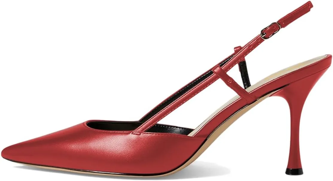 Tang'scuisins Women Fashion Slip on Slingback Buckle Pumps Closed Pointed Toe Stiletto High Heels Sandals Dress Party Wedding Prom Shoes Size 4-16 US