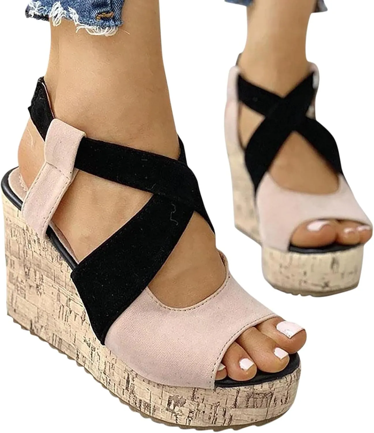 Wedge Sandal for Women Ankle Strap Flatform Arch Support Fish Mouth Toe Shoes Platform Espadrilles Chunky Non-Slip