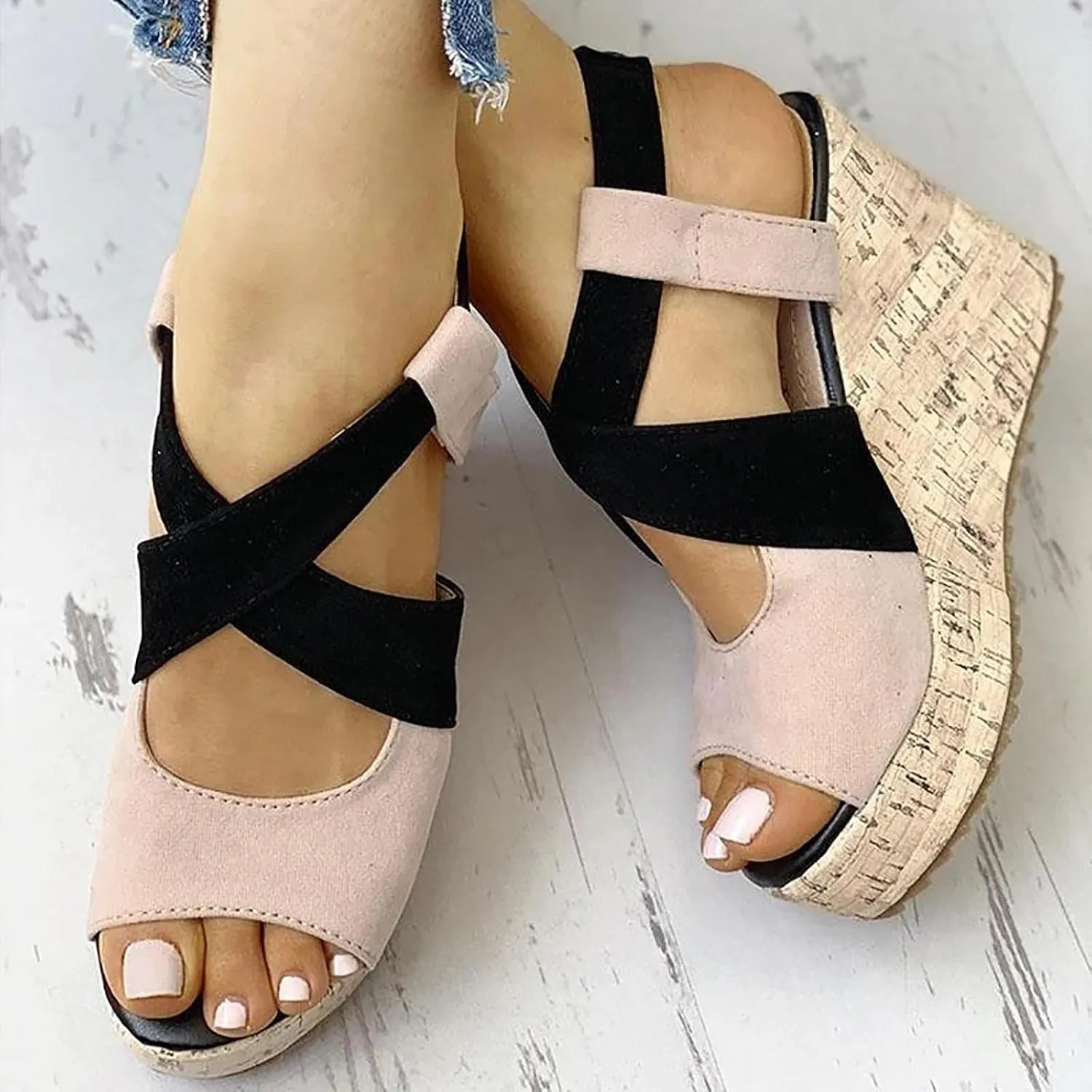 Wedge Sandal for Women Ankle Strap Flatform Arch Support Fish Mouth Toe Shoes Platform Espadrilles Chunky Non-Slip