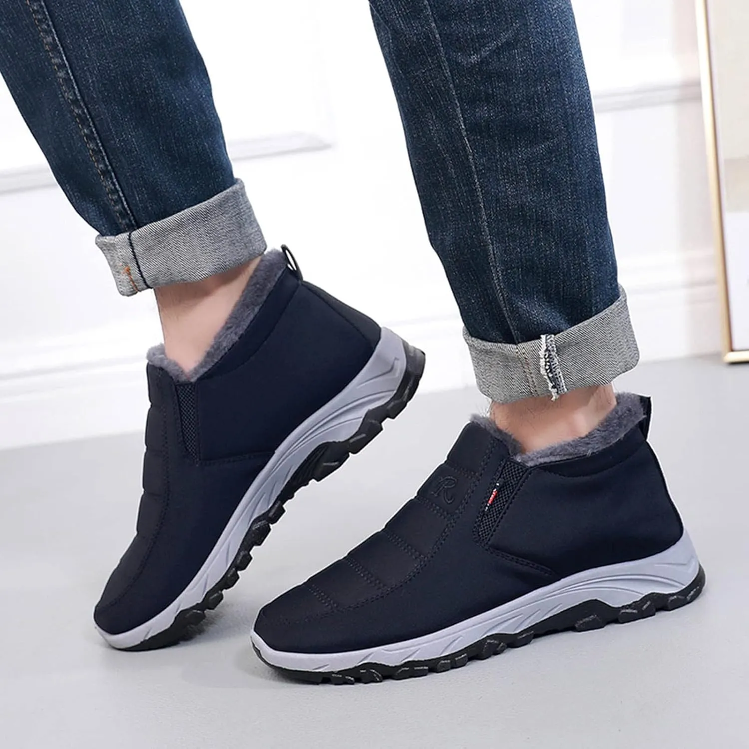 Winter Boots for Women Warm Fur Lined Couple Boots Waterproof Shoes Slip On Walking Comfortable Hiking Booties