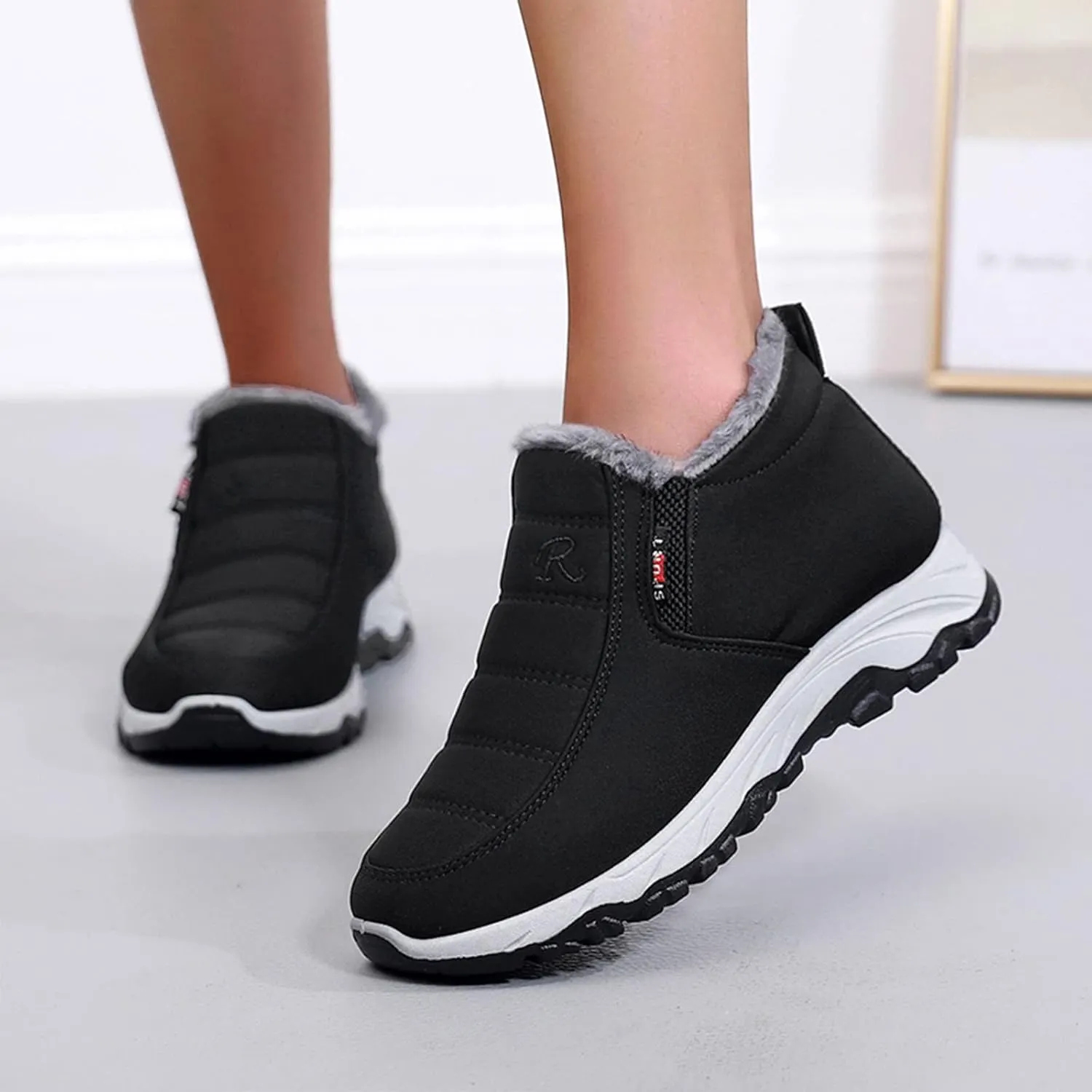Winter Boots for Women Warm Fur Lined Couple Boots Waterproof Shoes Slip On Walking Comfortable Hiking Booties