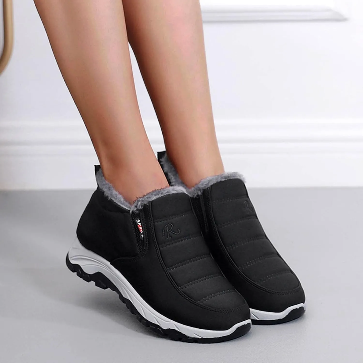 Winter Boots for Women Warm Fur Lined Couple Boots Waterproof Shoes Slip On Walking Comfortable Hiking Booties