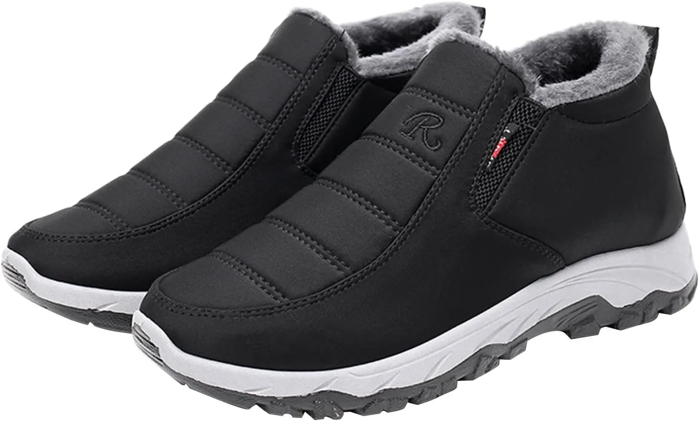 Winter Boots for Women Warm Fur Lined Couple Boots Waterproof Shoes Slip On Walking Comfortable Hiking Booties