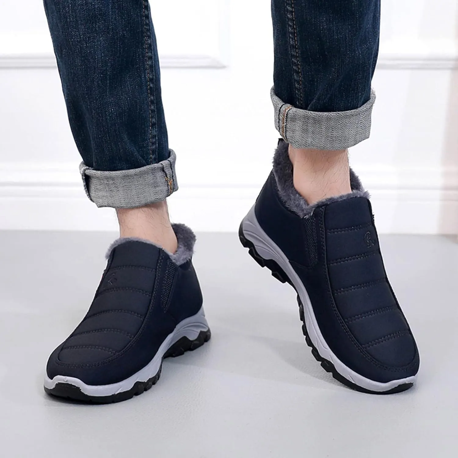 Winter Boots for Women Warm Fur Lined Couple Boots Waterproof Shoes Slip On Walking Comfortable Hiking Booties