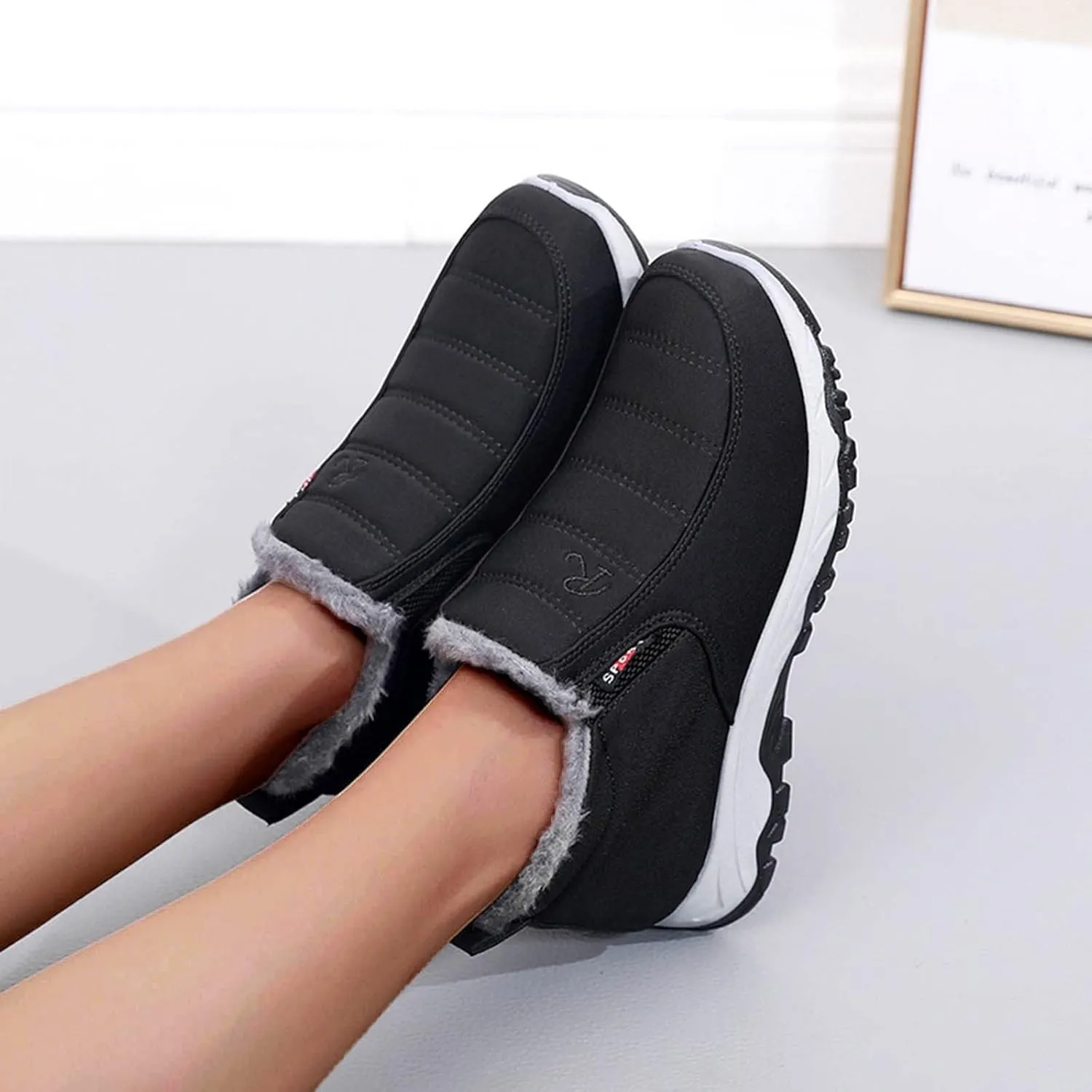 Winter Boots for Women Warm Fur Lined Couple Boots Waterproof Shoes Slip On Walking Comfortable Hiking Booties