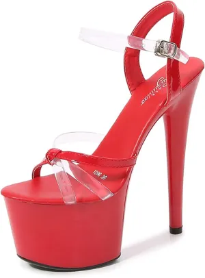 WOilERQ Women's Open Toe Platform High Heeled Sandals Stiletto Dress High Heels Shoes with Transparent Ankle Straps Slingback Summer Sandals for Sexy Prom Dressing Party