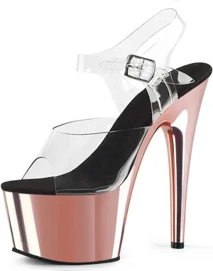 WOilERQ Women's Platform Stiletto Heels Shoes Peep Toe Pumps 6.7 inch Heels PVC Clear Ankle Straps Sandals for Sexy Dress Wedding Party Pole Dancing
