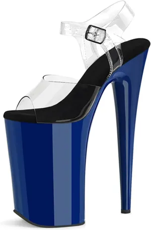 WOilERQ Women's Platform Stiletto High Heels PVC Clear Ankle Strap Sandals Open Toe Wedding Party Dress Pumps Shoes for Sexy Stripper Pole Dancing Party