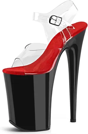 WOilERQ Women's Platform Stiletto High Heels PVC Clear Ankle Strap Sandals Open Toe Wedding Party Dress Pumps Shoes for Sexy Stripper Pole Dancing Party