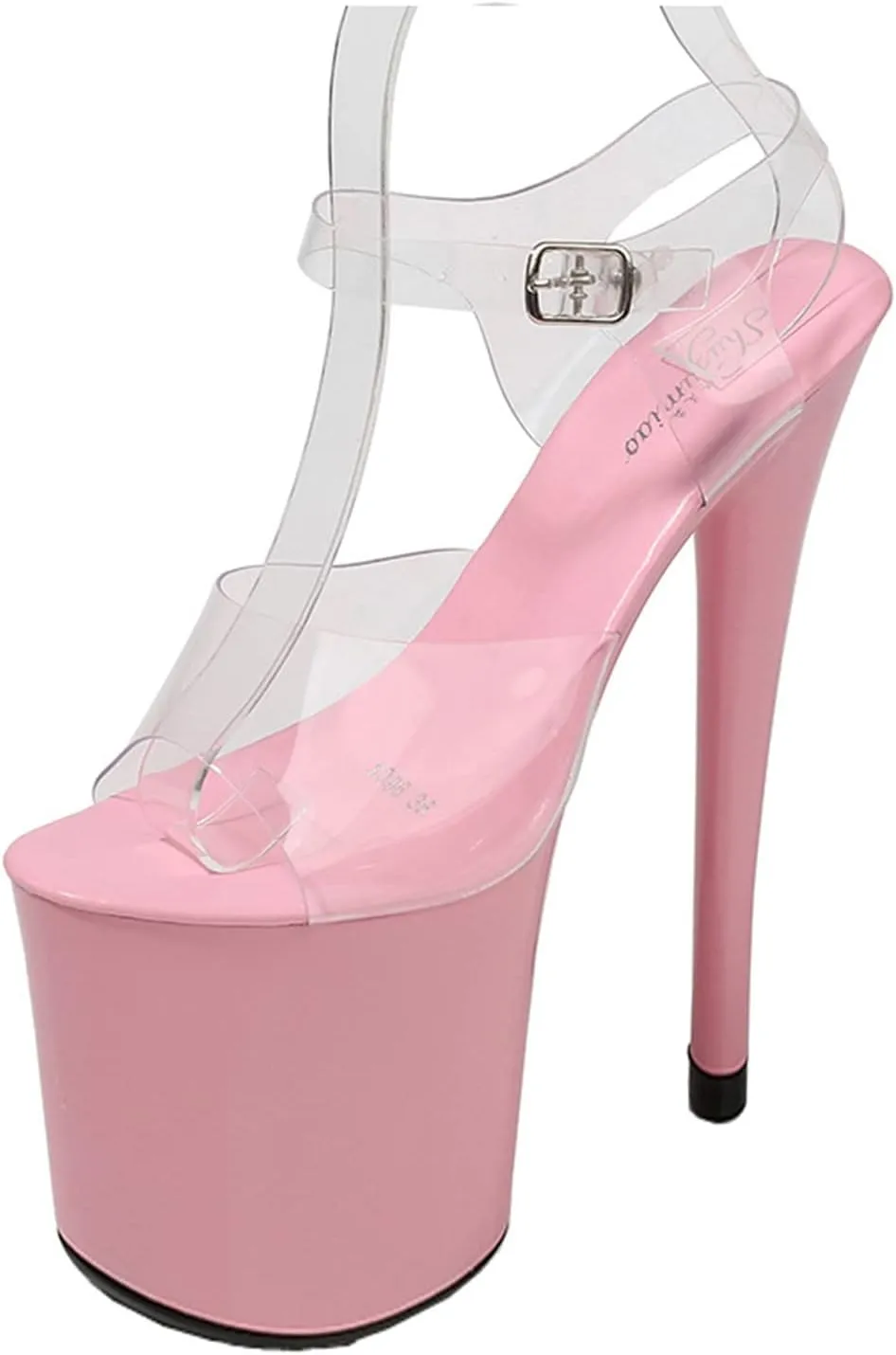 WOilERQ Women's PVC Transparent Stiletto Heels Open Toe Platform High Heels Sandals Ankle Strap Buckle Dress Shoes for Prom Dressing Party Stripper 20cm/7.8inch