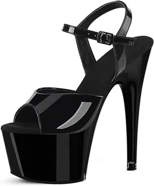 WOilERQ Women's Stiletto Heels Open Toe Platform High Heels Sandals Sexy Patent Leather Ankle Strap Dress Shoes for Prom Dressing Party 6.7 Inch,Black,8.5