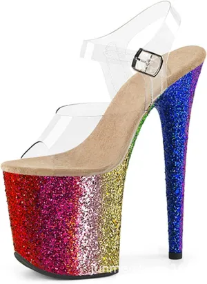 Women Platform Sandals Peep Open Toe Ankle Strap Slingback Super high Heels Sequins Glitter Dress Shoes Pumps for Sexy Nightclub Pole Dancing Stripper Club,Beige,10.5