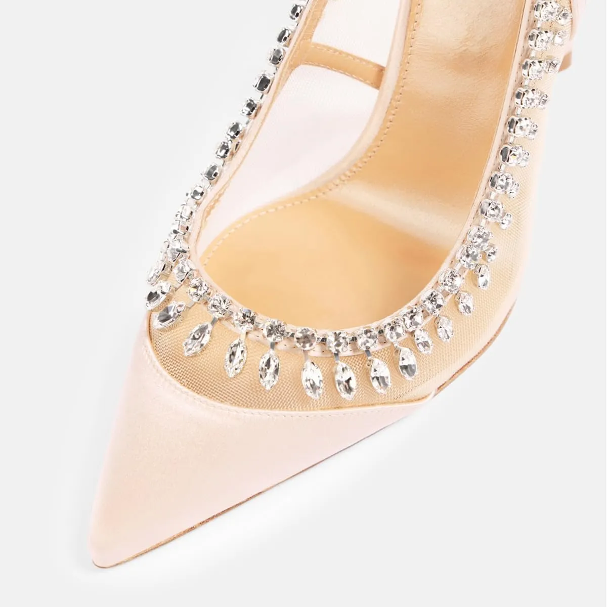 Women Pointed Cap Toe Gorgeous Rhinestone Studded Pumps Slip on Stiletto High Heel Mesh Sandals Wedding Cocktail Dressy Shoes Size 4-16 US