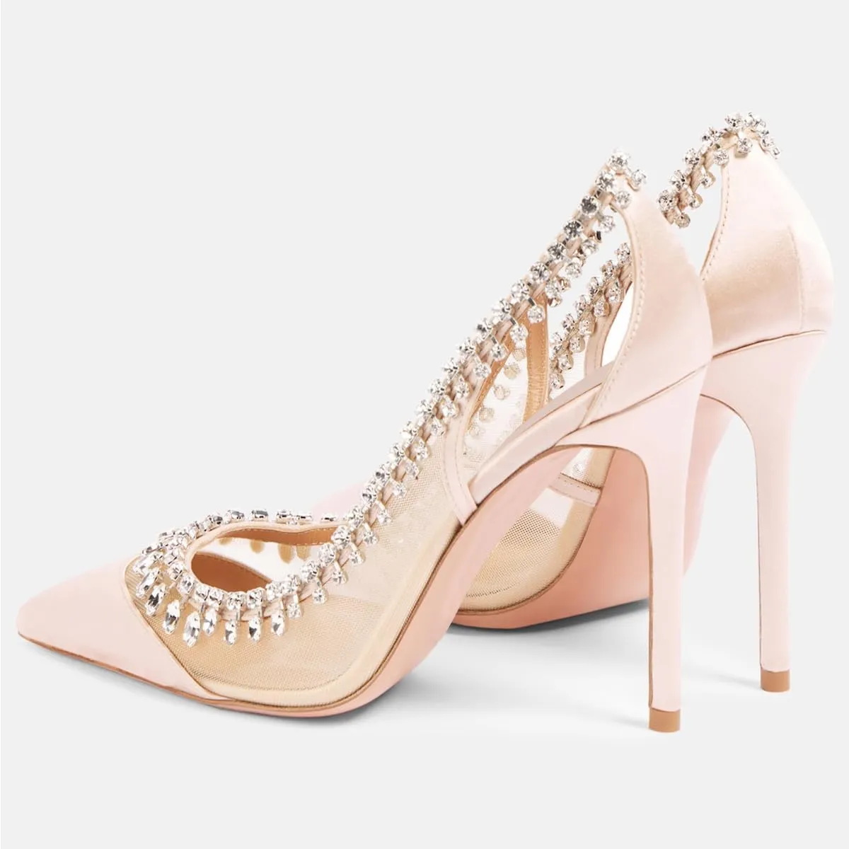Women Pointed Cap Toe Gorgeous Rhinestone Studded Pumps Slip on Stiletto High Heel Mesh Sandals Wedding Cocktail Dressy Shoes Size 4-16 US