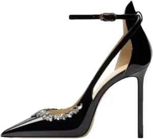 Women Pointed High Slim Heels Diamond Toe Cap Straight Strap Sandals Sexy Thin Heels Buckle Strap Party Shoes