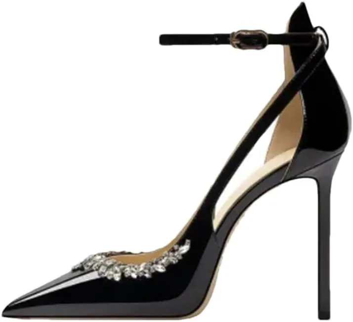 Women Pointed High Slim Heels Diamond Toe Cap Straight Strap Sandals Sexy Thin Heels Buckle Strap Party Shoes