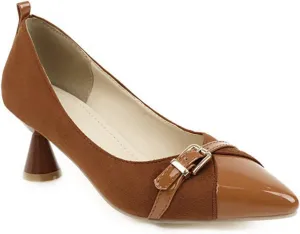 Women Pointed Toe Pumps Kitten Heel Slip On Patchwork Buckle Comfortable Fashion Party Dress Shoes