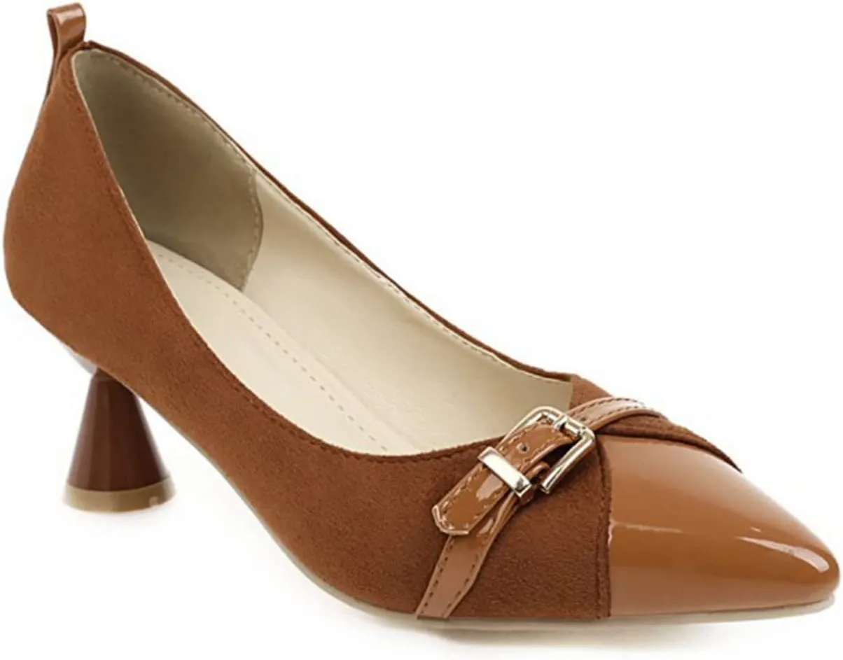 Women Pointed Toe Pumps Kitten Heel Slip On Patchwork Buckle Comfortable Fashion Party Dress Shoes
