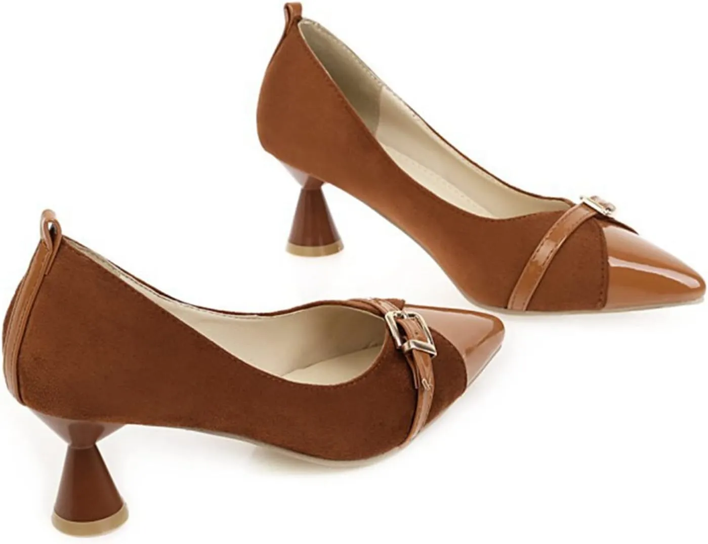 Women Pointed Toe Pumps Kitten Heel Slip On Patchwork Buckle Comfortable Fashion Party Dress Shoes