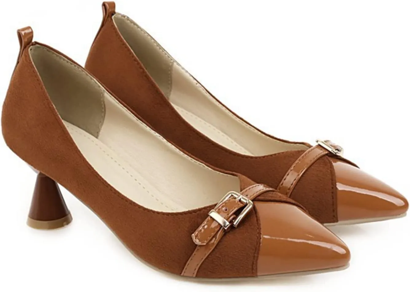 Women Pointed Toe Pumps Kitten Heel Slip On Patchwork Buckle Comfortable Fashion Party Dress Shoes