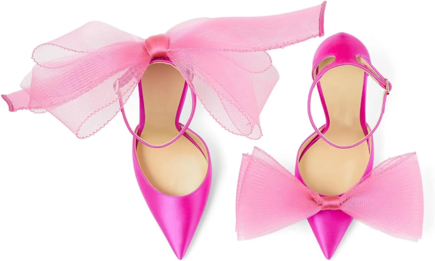 Women Stiletto High Heels Pumps with Asymmetric Grosgrain Mesh Bows Lace Ankle Strap Buckle Closed Pointed Toe Sexy Wedding Shoes Party Dressy Sandals 3.14 in
