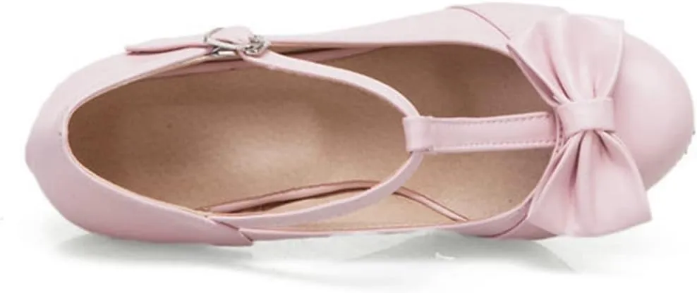 Women T-Strap Mary Jane Pumps Chunky Kitten High Heel Bowknot Comfort Buckle Round Toe Dress Shoes