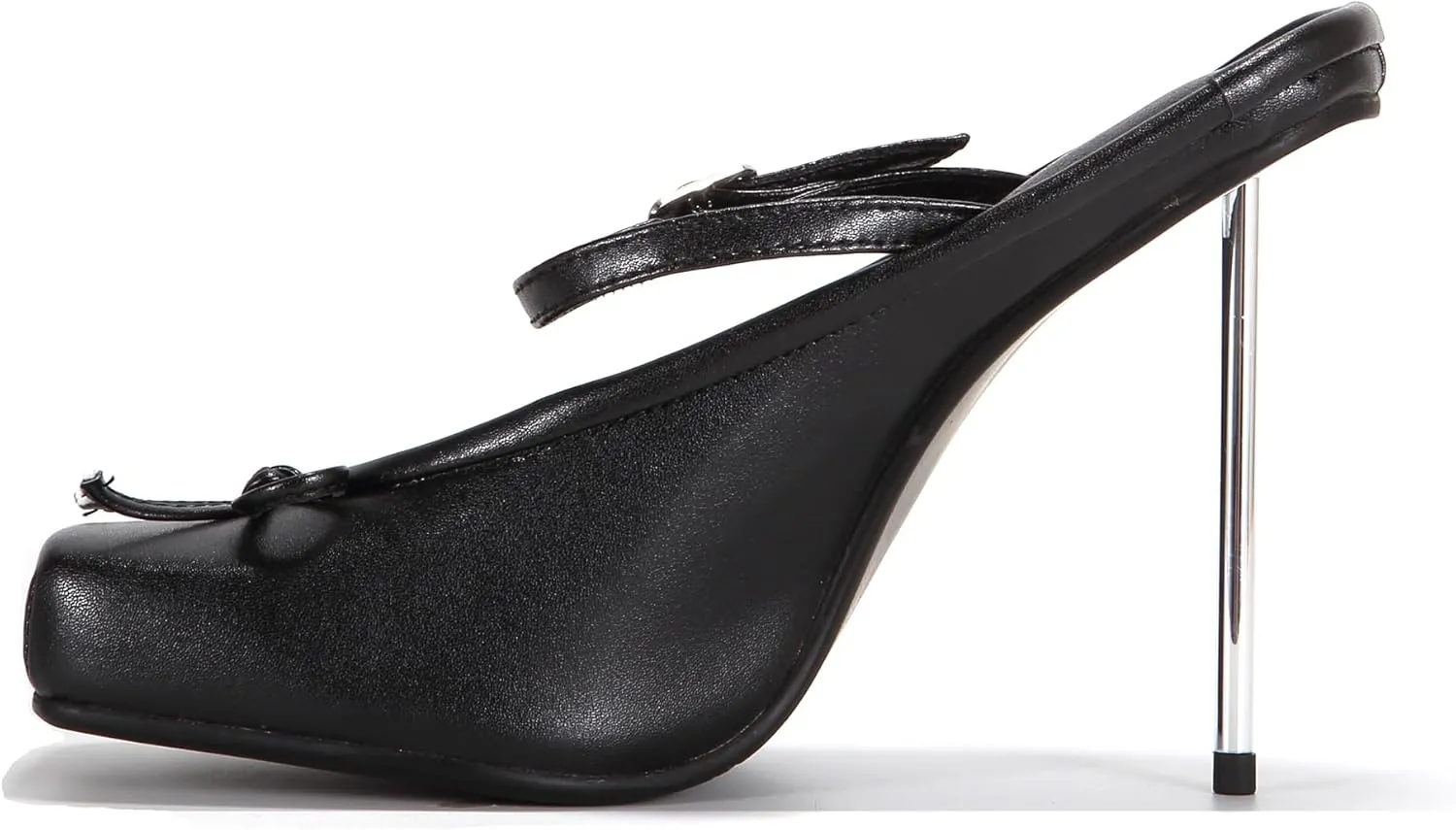 Women Vegan Leather Square Toe Mule Sandals Bowknot Slingback Slip On Buckle Stiletto High Heel Pump Shoes