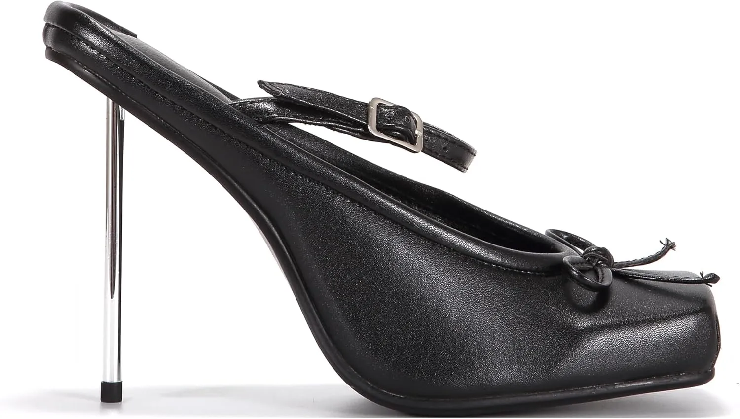 Women Vegan Leather Square Toe Mule Sandals Bowknot Slingback Slip On Buckle Stiletto High Heel Pump Shoes