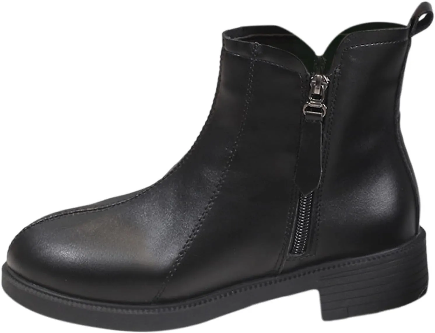 Women's Ankle Boots Thick Heel Low Heeled Booties for Women Round Toe Chunky Heel Side Zipper Booties Slip On Chelsea Dress Boots for Women Waterproof Winter Shoes with Arch Support