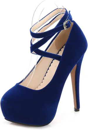 Women's Ankle Strap Close Toe High Stiletto Platform Heel Pumps Party Dress Sexy High Heels Suede Strappy Cross Ankle Strap Shoes Large Size 35-46