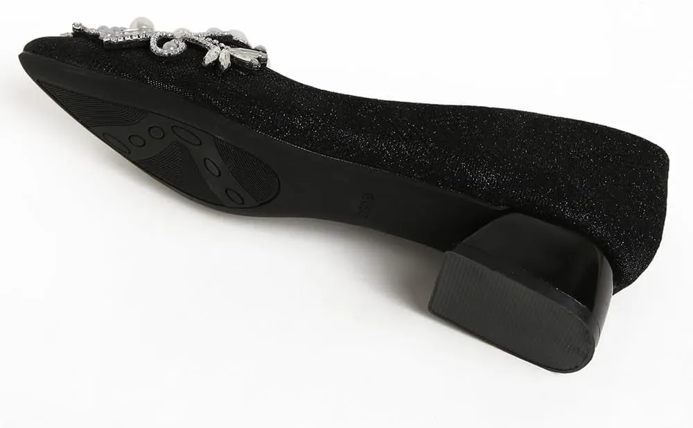 Women's Chunky Heel Comfortable Work Shoes Rhinestones Pearl Dress Wedding Pumps for Women - 1.18Inches Height