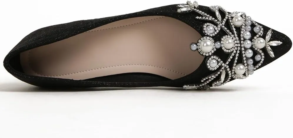 Women's Chunky Heel Comfortable Work Shoes Rhinestones Pearl Dress Wedding Pumps for Women - 1.18Inches Height