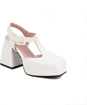 Womens Chunky High Platform Heel Mary Jane Shoes Closed Square Toe Sandals Slingback Dress Pumps