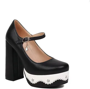 Women's Fashion Chunky High Heel Pumps Platform Ankle Strap Square Toe Lolita Party Mary Jane Shoes