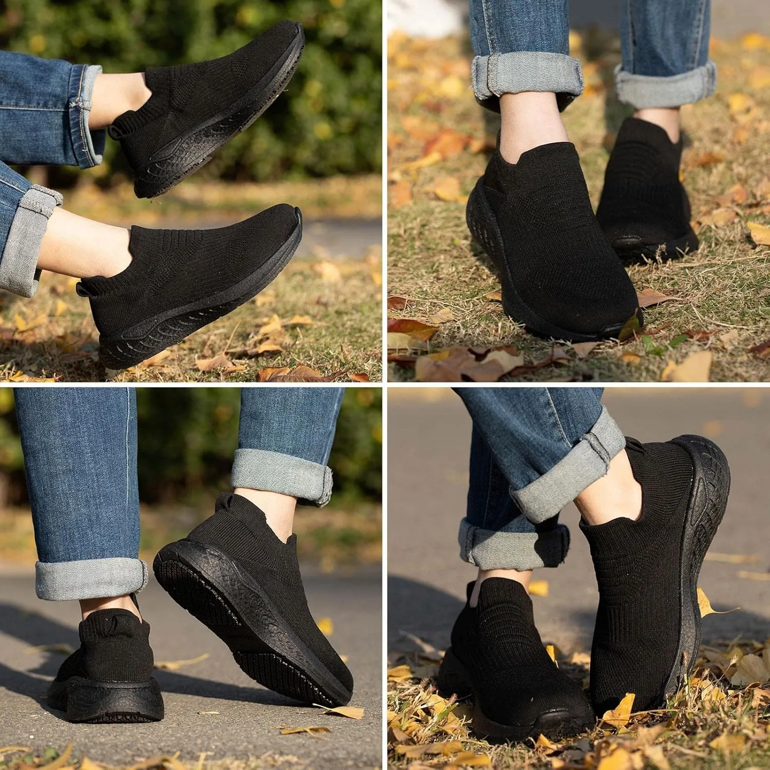Womens Food Service Non Slip Work Shoes, Black, Slip-On Style Comfortable for Chef Nurse Work