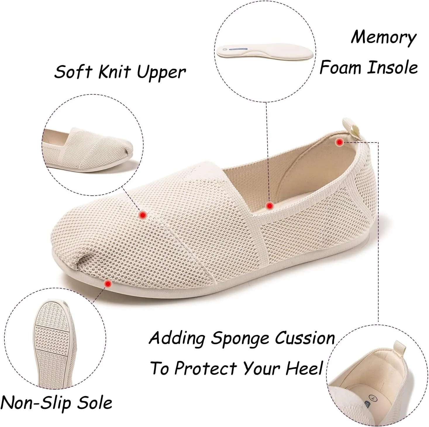 Women's Knit Flat Shoes,Classic Casual Washable Shoes,Comfortable Walking Slip-On Ballerina Square Toe Shoes for Women