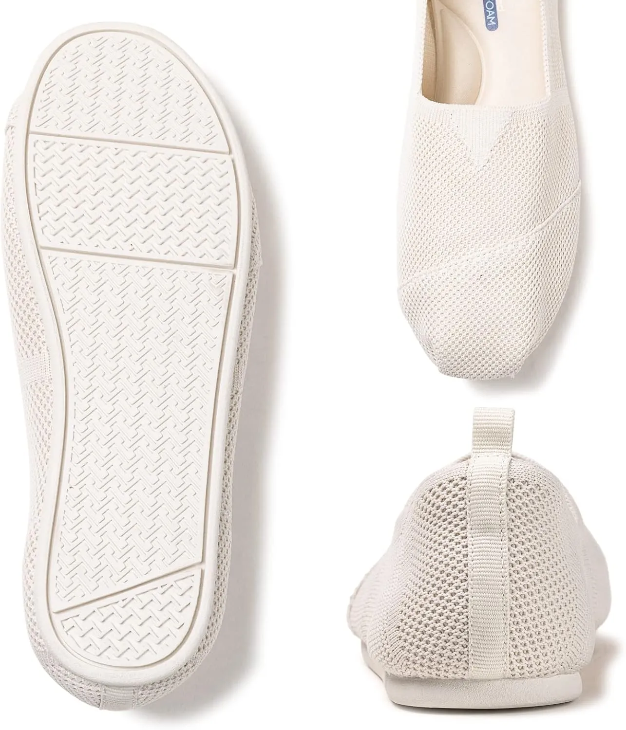 Women's Knit Flat Shoes,Classic Casual Washable Shoes,Comfortable Walking Slip-On Ballerina Square Toe Shoes for Women