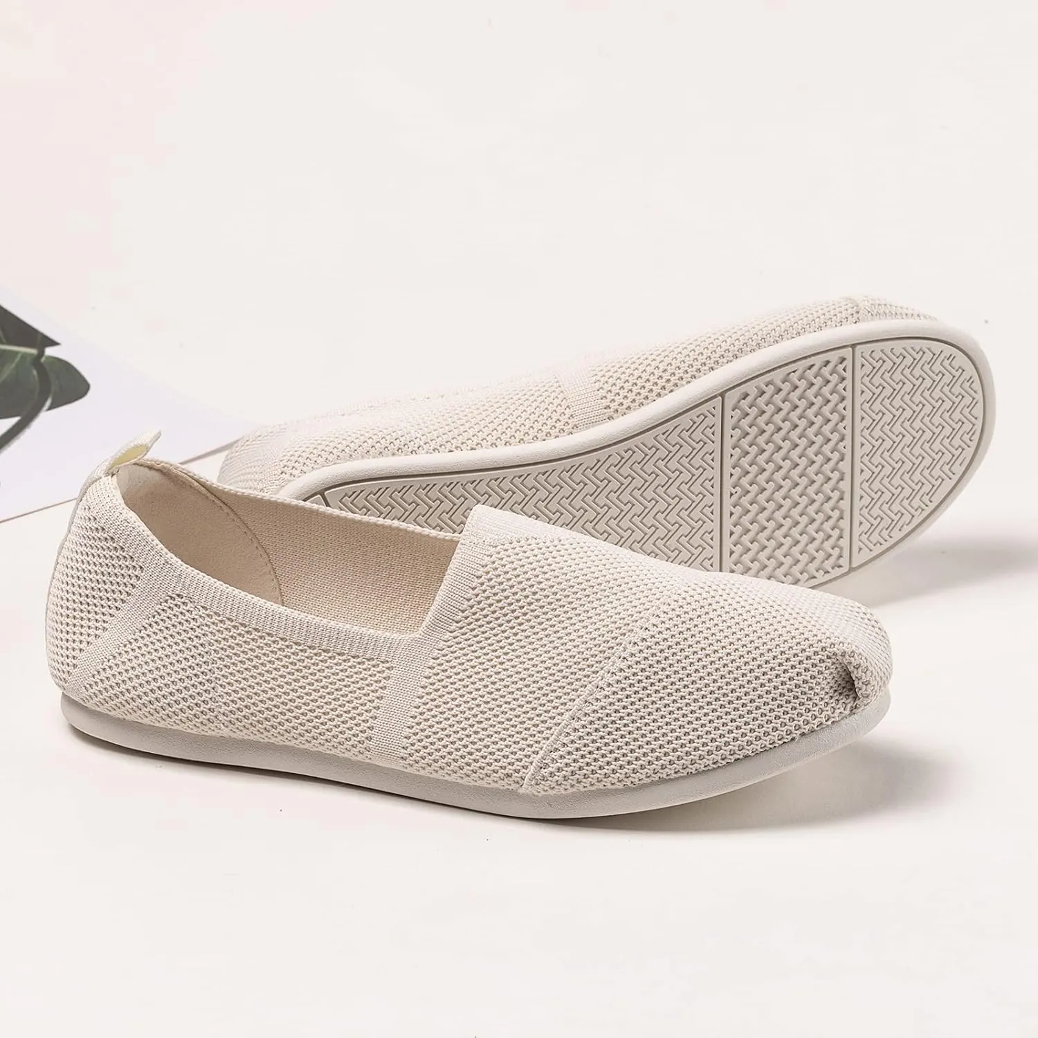 Women's Knit Flat Shoes,Classic Casual Washable Shoes,Comfortable Walking Slip-On Ballerina Square Toe Shoes for Women