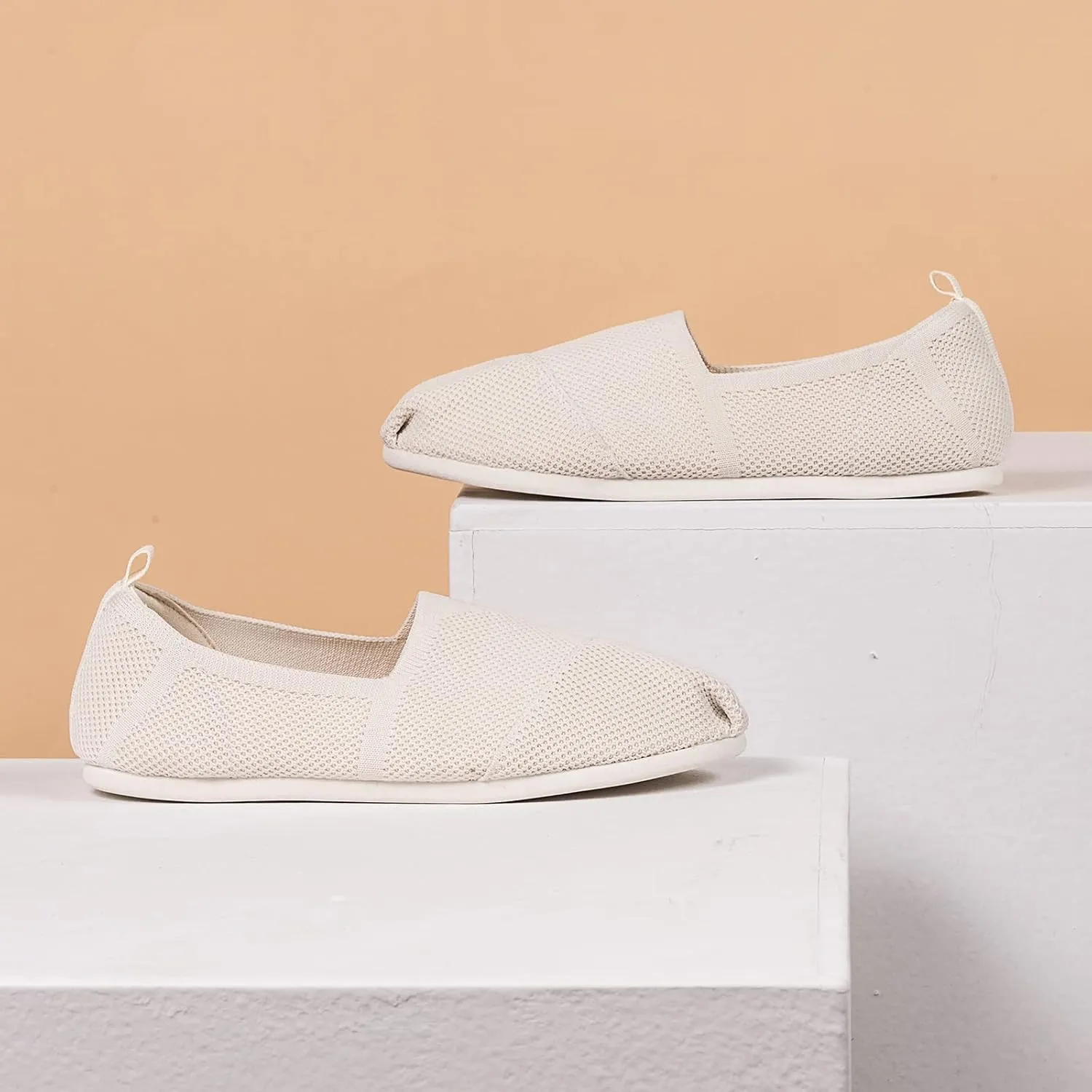 Women's Knit Flat Shoes,Classic Casual Washable Shoes,Comfortable Walking Slip-On Ballerina Square Toe Shoes for Women