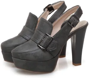 Women's Leather Platform Slingback High Heels Pumps with Adjust Ankle Strap Fashion Comfort Closed Pointed Toe Increase Height Chunky Heel Sandals for Work Office Party Dress Shoes