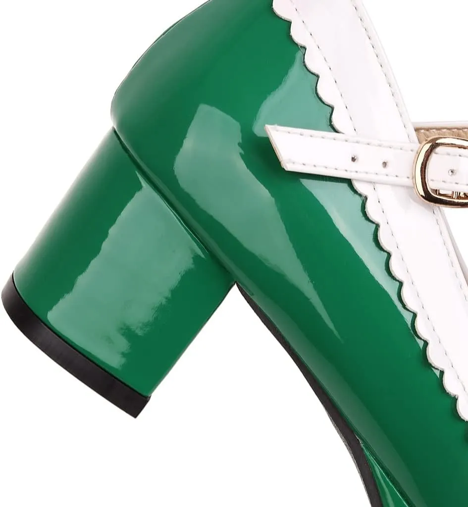 Women's Lolita T-Strap Bow Ankle Strap Mary Jane Pumps Round Toe Platform Chunky Mid Heel Dress Shoes